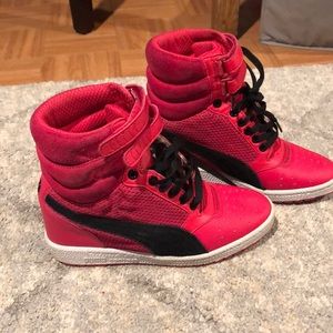 Red Suede Puma Wedges